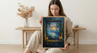 Gothic Art Print, Stormy Window Poster, Castle Wall Art, Burning Candles Decor, Dark Academia Romance Painting