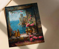 Fantasy Wall Art, Alchemist Window Art Print, Medieval Tower Poster, Golden Chalice Decor, Magical Romance Painting