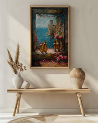Fantasy Wall Art, Alchemist Window Art Print, Medieval Tower Poster, Golden Chalice Decor, Magical Romance Painting