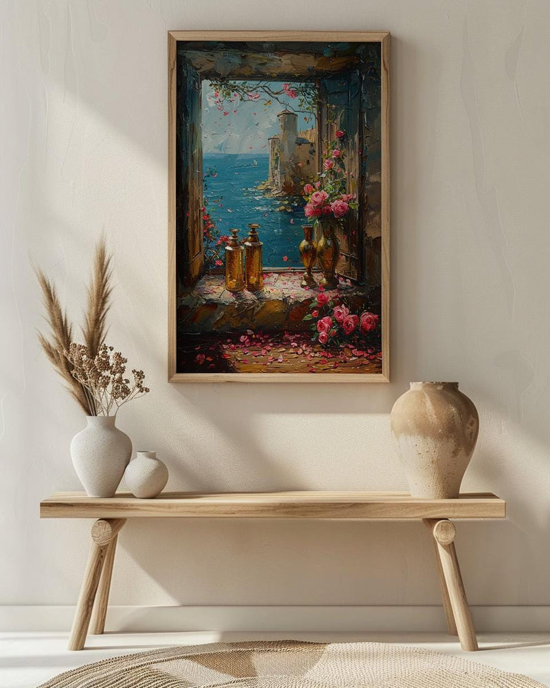 Fantasy Wall Art, Alchemist Window Art Print, Medieval Tower Poster, Golden Chalice Decor, Magical Romance Painting