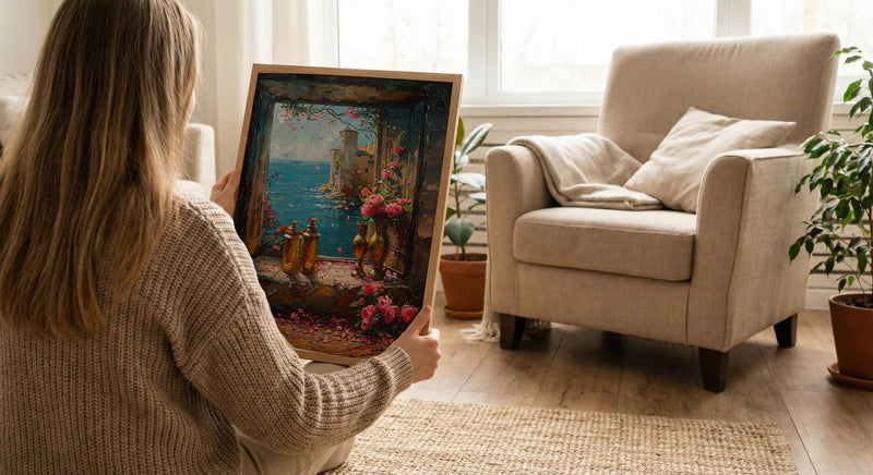 Fantasy Wall Art, Alchemist Window Art Print, Medieval Tower Poster, Golden Chalice Decor, Magical Romance Painting