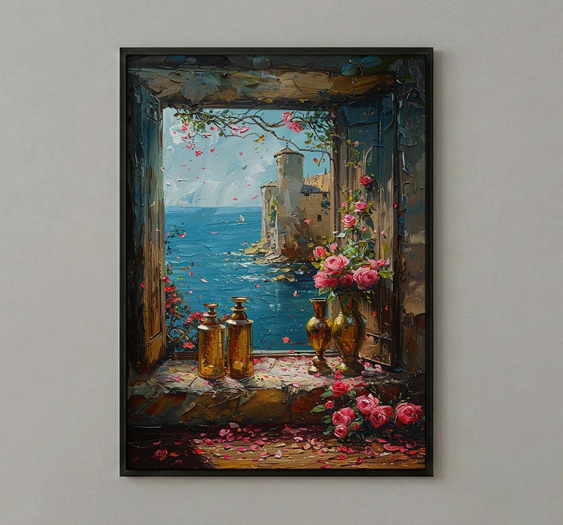 Fantasy Wall Art, Alchemist Window Art Print, Medieval Tower Poster, Golden Chalice Decor, Magical Romance Painting