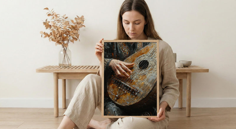 Oud Instrument Art, Music Wall Decor, Arabian Music, Impasto Oil Painting, Musician Gift, Warm Light, Housewarming Gift