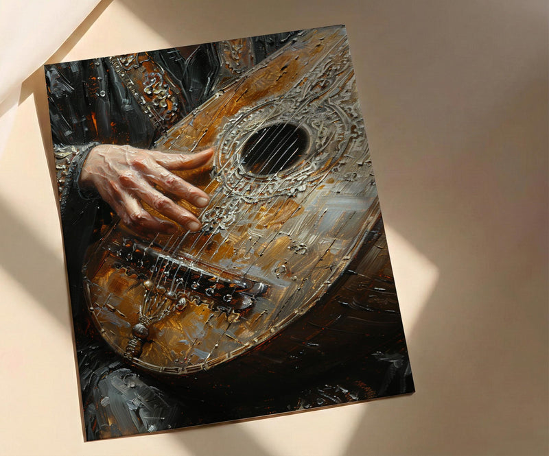 Oud Instrument Art, Music Wall Decor, Arabian Music, Impasto Oil Painting, Musician Gift, Warm Light, Housewarming Gift