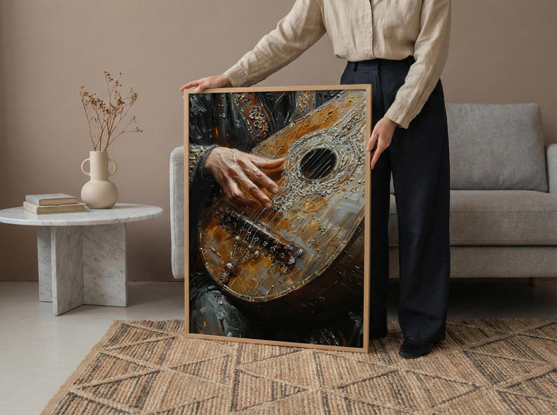 Oud Instrument Art, Music Wall Decor, Arabian Music, Impasto Oil Painting, Musician Gift, Warm Light, Housewarming Gift
