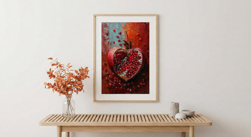 Pomegranate Art, Red Fruit Print, Symbol of Love, Impasto Oil Painting, Kitchen Wall Decor, Abundance Gift, Housewarming Gift