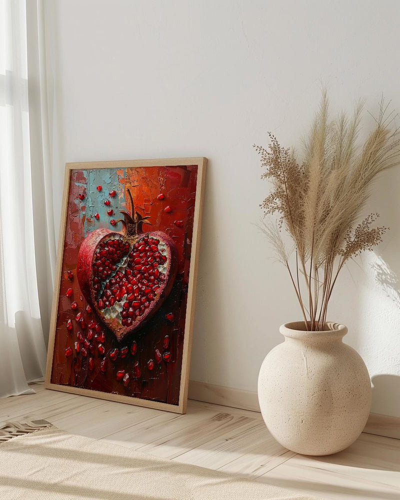 Pomegranate Art, Red Fruit Print, Symbol of Love, Impasto Oil Painting, Kitchen Wall Decor, Abundance Gift, Housewarming Gift
