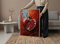 Pomegranate Art, Red Fruit Print, Symbol of Love, Impasto Oil Painting, Kitchen Wall Decor, Abundance Gift, Housewarming Gift