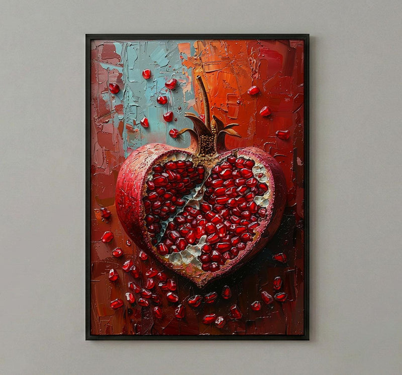 Pomegranate Art, Red Fruit Print, Symbol of Love, Impasto Oil Painting, Kitchen Wall Decor, Abundance Gift, Housewarming Gift