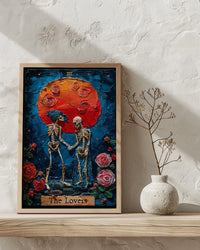 The Lovers Tarot Card Print, Skeleton Art, Gothic Wall Decor, Impasto Oil Painting, Mystical Skull Art, Witchy Gift, Occult Poster