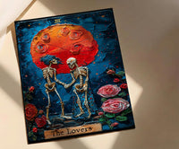 The Lovers Tarot Card Print, Skeleton Art, Gothic Wall Decor, Impasto Oil Painting, Mystical Skull Art, Witchy Gift, Occult Poster