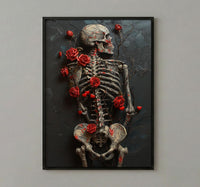 Skeleton Ribcage Art, Floral Anatomy Print, Dark Academia Decor, Impasto Oil Painting, Red Roses, Gothic Garden, Medical Art