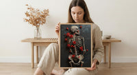 Skeleton Ribcage Art, Floral Anatomy Print, Dark Academia Decor, Impasto Oil Painting, Red Roses, Gothic Garden, Medical Art