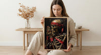Skeleton Pinky Swear Art, Best Friend Gift, Gothic Promise Print, Impasto Oil Painting, Red Ribbon, Couple Art, Unbreakable Bond