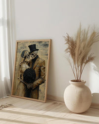 Skeleton Wedding Art, Gothic Bride Groom, Till Death Do Us Part, Impasto Oil Painting, Victorian Goth, Anniversary Gift, Dark Love