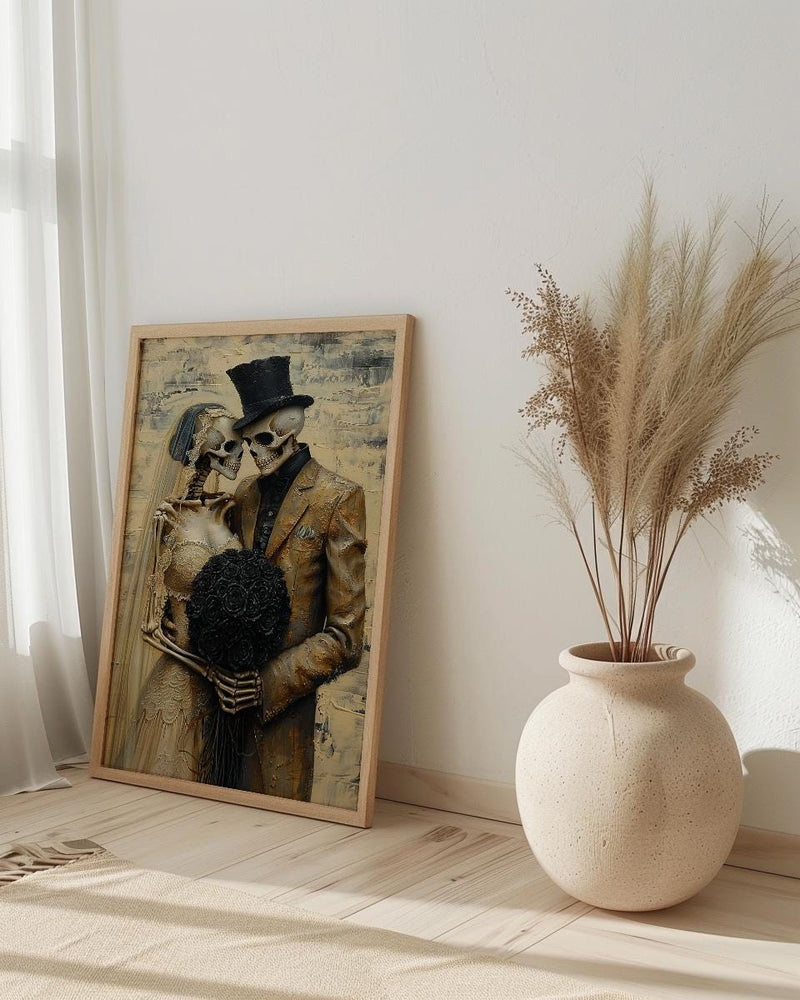 Skeleton Wedding Art, Gothic Bride Groom, Till Death Do Us Part, Impasto Oil Painting, Victorian Goth, Anniversary Gift, Dark Love