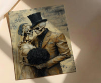 Skeleton Wedding Art, Gothic Bride Groom, Till Death Do Us Part, Impasto Oil Painting, Victorian Goth, Anniversary Gift, Dark Love