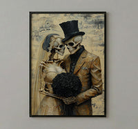 Skeleton Wedding Art, Gothic Bride Groom, Till Death Do Us Part, Impasto Oil Painting, Victorian Goth, Anniversary Gift, Dark Love