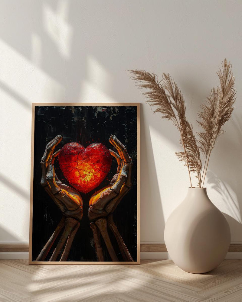 Skeleton Hands Heart, Anatomical Heart Art, Dark Love Print, Impasto Oil Painting, Gothic Symbol, Medical Decor, Eternal Love