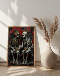 Skeleton King Queen, Royal Gothic Art, Crown Skull Print, Impasto Oil Painting, Throne Room, Dark Fantasy Decor, Power Couple