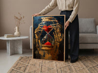 Hourglass Art Print, Skeleton Time Decor, Memento Mori, Impasto Oil Painting, Red Sand, Gothic Symbolism, Philosophical Art