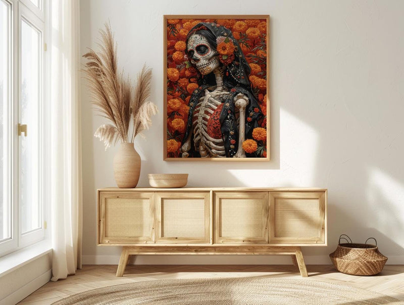 Day of the Dead Art, Sugar Skull Couple, Dia De Los Muertos, Impasto Oil Painting, Mexican Goth, Colorful Skeleton, Cultural Decor