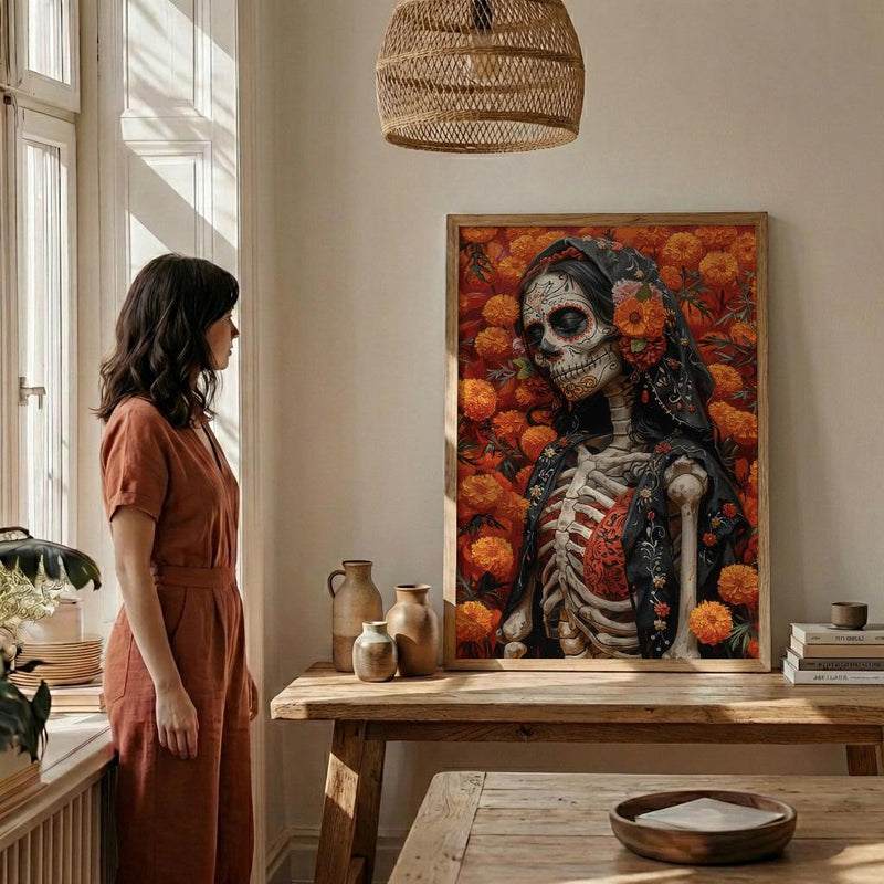 Day of the Dead Art, Sugar Skull Couple, Dia De Los Muertos, Impasto Oil Painting, Mexican Goth, Colorful Skeleton, Cultural Decor