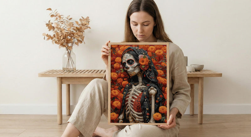Day of the Dead Art, Sugar Skull Couple, Dia De Los Muertos, Impasto Oil Painting, Mexican Goth, Colorful Skeleton, Cultural Decor