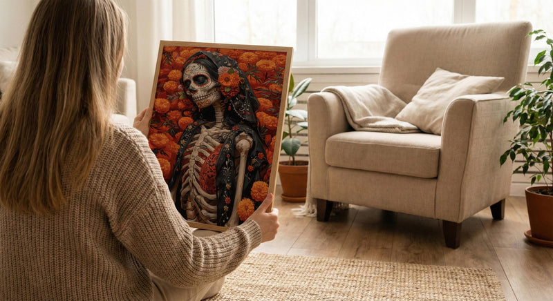 Day of the Dead Art, Sugar Skull Couple, Dia De Los Muertos, Impasto Oil Painting, Mexican Goth, Colorful Skeleton, Cultural Decor