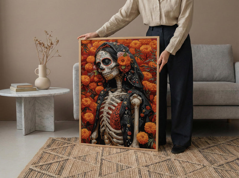 Day of the Dead Art, Sugar Skull Couple, Dia De Los Muertos, Impasto Oil Painting, Mexican Goth, Colorful Skeleton, Cultural Decor