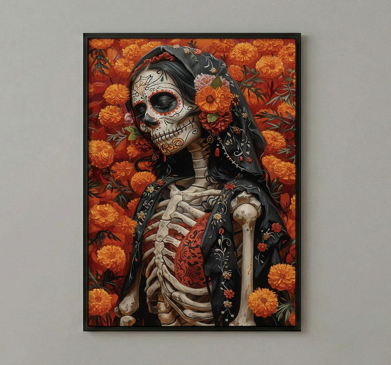 Day of the Dead Art, Sugar Skull Couple, Dia De Los Muertos, Impasto Oil Painting, Mexican Goth, Colorful Skeleton, Cultural Decor