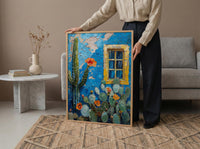 Moroccan Wall Art, Majorelle Garden Print, Electric Blue Cactus Painting, Boho African Decor, Marrakech Travel Poster