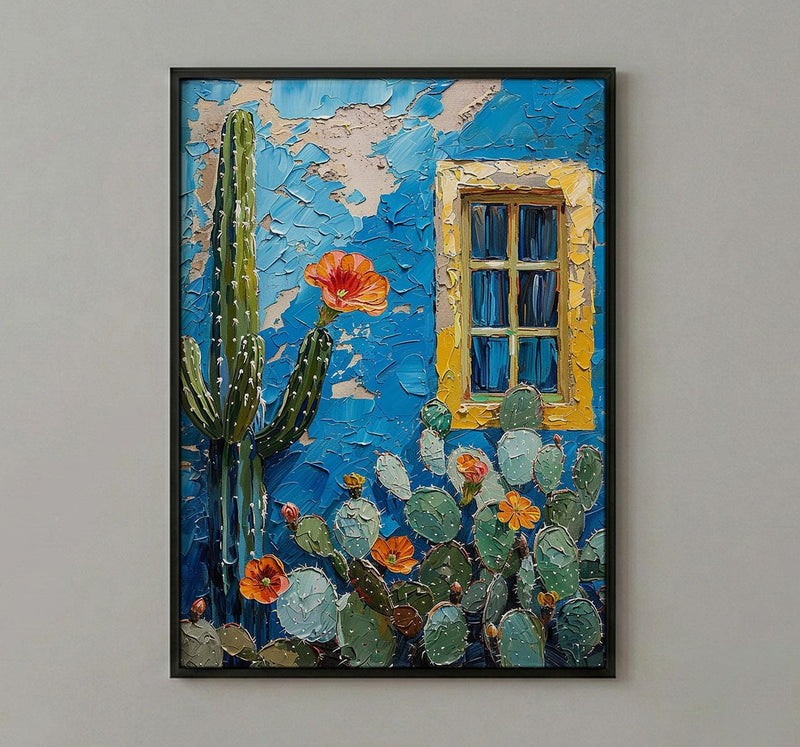Moroccan Wall Art, Majorelle Garden Print, Electric Blue Cactus Painting, Boho African Decor, Marrakech Travel Poster