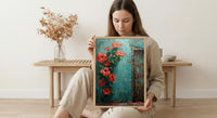 Zanzibar Door Print, Stone Town Wall Art, Turquoise Coastal Decor, Impasto Oil Painting, Tropical Hibiscus, Tanzania Gift