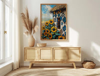 African Tribal Art, Ndebele Geometric Print, Colorful South Africa Wall Decor, Impasto Sunflower Painting, Modern Heritage
