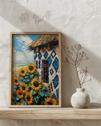 African Tribal Art, Ndebele Geometric Print, Colorful South Africa Wall Decor, Impasto Sunflower Painting, Modern Heritage