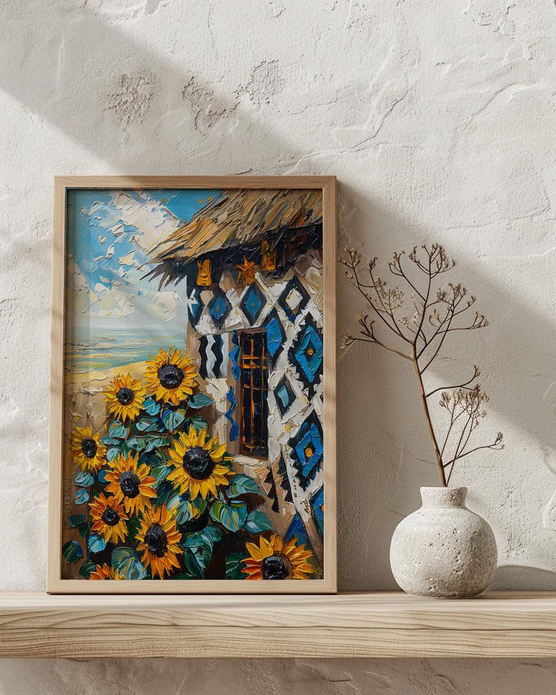 African Tribal Art, Ndebele Geometric Print, Colorful South Africa Wall Decor, Impasto Sunflower Painting, Modern Heritage