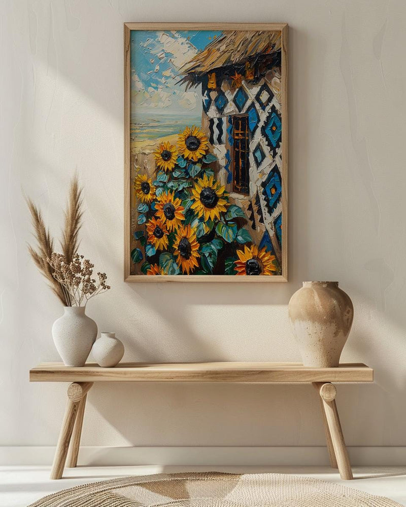 African Tribal Art, Ndebele Geometric Print, Colorful South Africa Wall Decor, Impasto Sunflower Painting, Modern Heritage