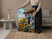 African Tribal Art, Ndebele Geometric Print, Colorful South Africa Wall Decor, Impasto Sunflower Painting, Modern Heritage