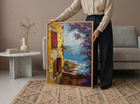 West African Wall Art, Senegal Goree Island Print, Colonial Yellow House, Impasto Jacaranda Painting, Nostalgic Travel Poster