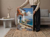 Kenya Wall Art, Lamu Island Print, Swahili Coastal Decor, Impasto Cyan Door Painting, Bougainvillea Flower, Beach House Art