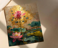 Thailand Wall Art, Golden Temple Print, Mosaic Decor, Impasto Oil Painting, Pink Lotus, Buddhist Art, Spiritual