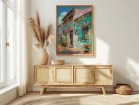 Singapore Wall Art, Peranakan Shophouse Print, Pastel House, Impasto Oil Painting, Ceramic Tiles, Architectural