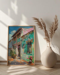 Singapore Wall Art, Peranakan Shophouse Print, Pastel House, Impasto Oil Painting, Ceramic Tiles, Architectural