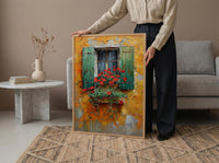 Tuscany Wall Art, Italian Villa Print, Ochre Wall Decor, Impasto Oil Painting, Red Poppies, Rustic Kitchen Art