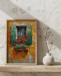 Tuscany Wall Art, Italian Villa Print, Ochre Wall Decor, Impasto Oil Painting, Red Poppies, Rustic Kitchen Art