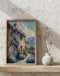 Provence Wall Art, French Country Print, Wisteria Flower, Impasto Oil Painting, Stone Wall, Lavender, Romantic Gift