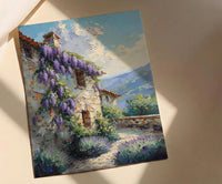 Provence Wall Art, French Country Print, Wisteria Flower, Impasto Oil Painting, Stone Wall, Lavender, Romantic Gift