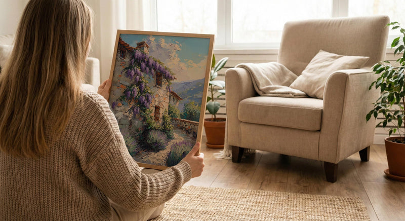 Provence Wall Art, French Country Print, Wisteria Flower, Impasto Oil Painting, Stone Wall, Lavender, Romantic Gift