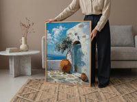 Portugal Wall Art, Azulejo Tile Print, Lisbon Decor, Impasto Oil Painting, Blue and White, Pink Rose, Travel Poster